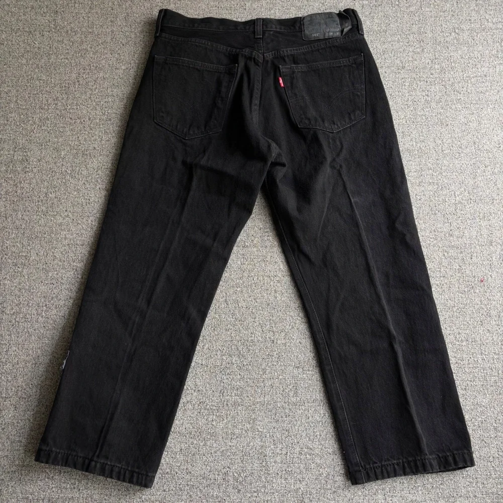 Levi's 501 Jeans Mens 34x27 Original Fit Black Harley-Davidson Patch Button Fly